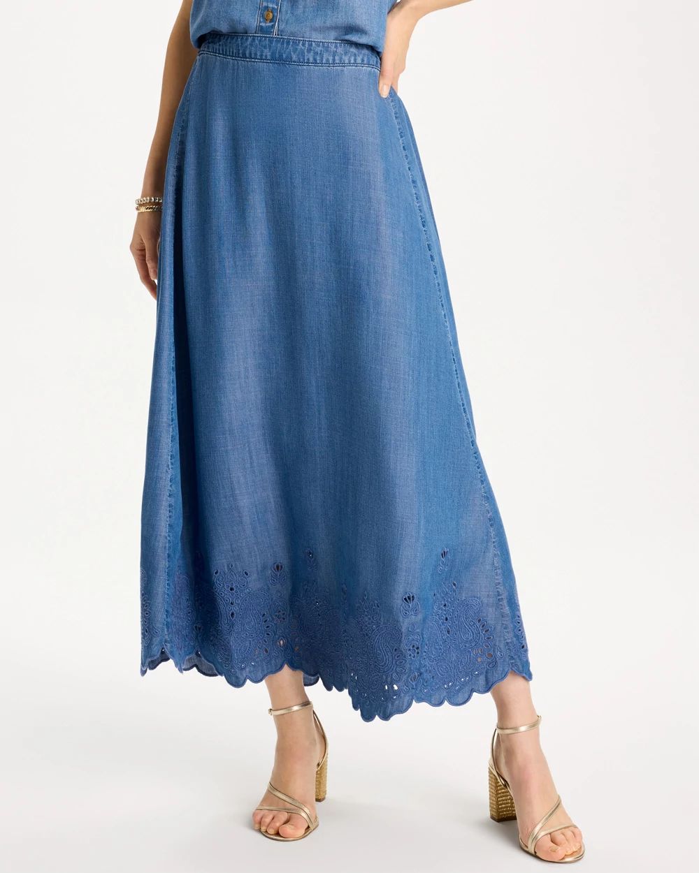Indigo Twill Embroidered Hem Skirt | Chico's